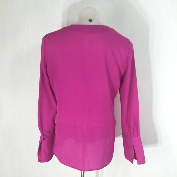 BANANA REPUBLIC Long Sleeve Cascade Ruffle Top Womens Bright Pink Size Small - Picture 12 of 12